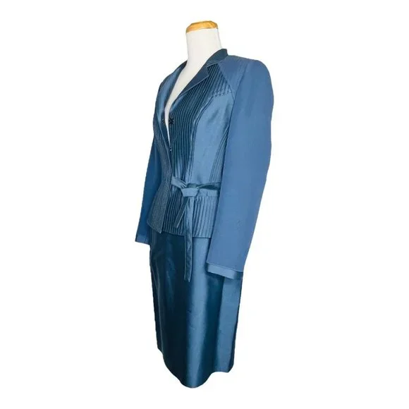 Albert Nipon Evening 2 Piece Skirt Silk Suit NWT Rt $500 Blue Size 4